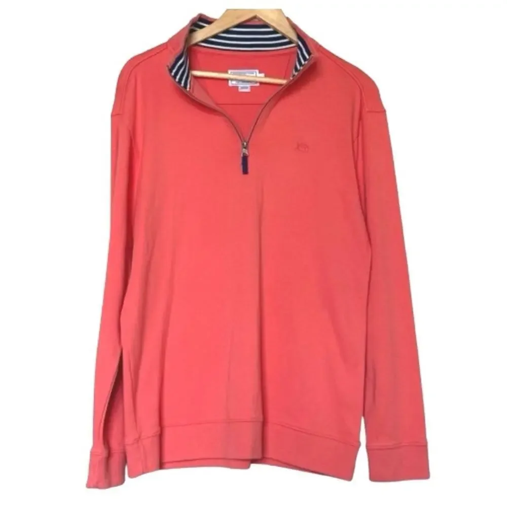 Southern Tide Skipjack 1/4 Zip Sweatshirt Mens Size M Salmon Orange Preppy *EUC